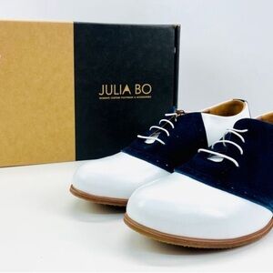 Julia Bo Womens Custom Oxford Shoes Size 7 - Navy Blue Suede And White Leather